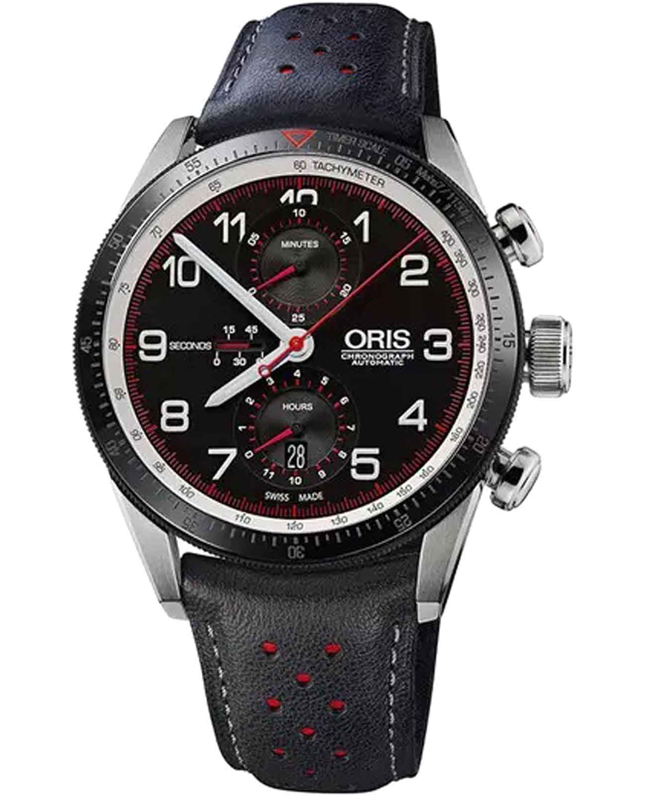 Oris Oris Artelier 01 774 7661 4484-Set  01 774 7661 4484-Set механические мужские часы черный циферблат, браслет кожаный — вид спереди
